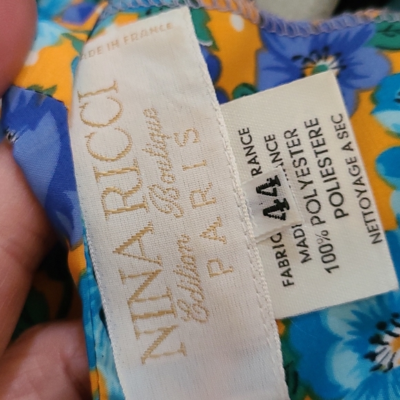 Vintage Nina Ricci Dress Size 10 Turquoise Yellow Retro 80's Floral Print EUC - Picture 9 of 9